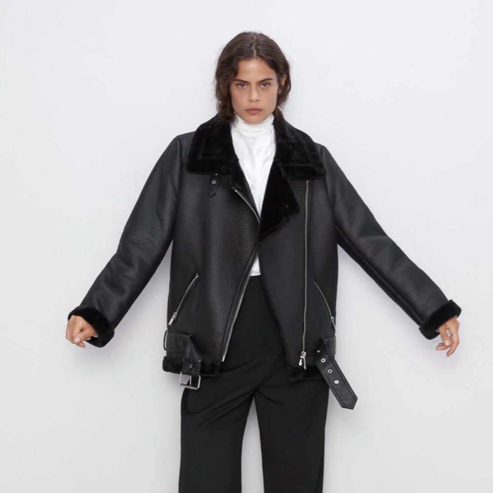 SOLD Zara faux fur jacket in black